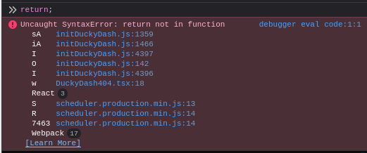 error showing "Uncaught SyntaxError: return not in function"